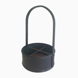 French Leather & Wood Bottle-Holder in Style of Jacques Adnet, 1950s
