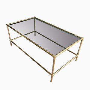 Faux Bamboo Brass Coffee Table in Style of Jacques Adnet, 1970s