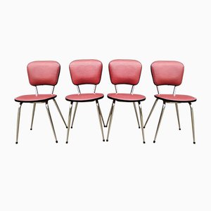Vintage Red Leatherette Dining Chairs, 1960s, Set of 4