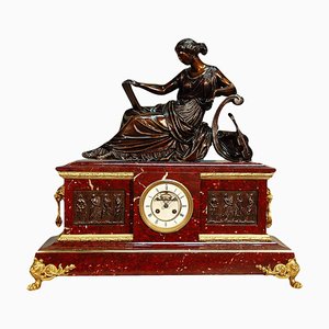 19th Century Red Marble and Bronze Clock