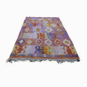 Alfombra Kilim turca vintage en azul rosa, años 70