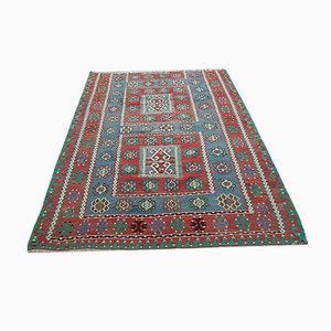 Alfombra Kilim turca vintage en azul y rojo, años 70