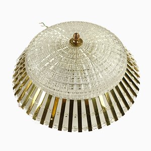 Lampade da soffitto in vetro, ottone e vetro acrilico, Austria, anni '50, set di 2