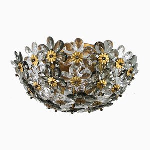 Vintage Diamond Cut Glass Blossom Flush Mount Ceiling Lamp from Banci, 1950s