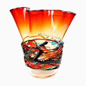 Jarrón de cristal de Murano soplado rojo de Made Murano