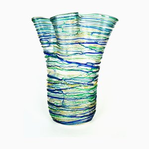 Vaso in vetro di Murano soffiato verde acqua di Murano