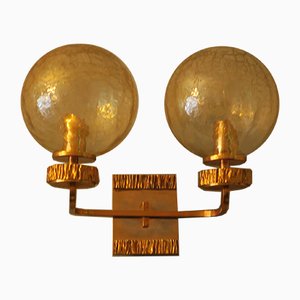 Vintage Brass and Glass Sconce with Gold Overlay by Angelo Brotto for Isperia, 1970s