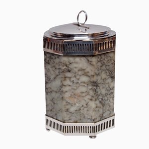 Art Deco Alabaster and Silver Metal Ice Bucket, 1930s