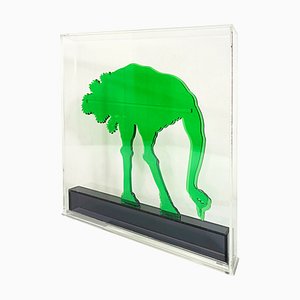 Op-Art Style Green Acrylic Glass Ostrich Sculpture by Gino Marotta