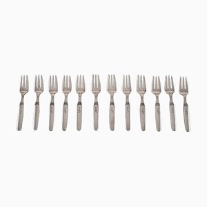 Hans Hansen Art Deco Number 16 Pastry Forks in Silver, 1942, Set of 12