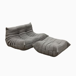 Gray Fabric Togo Sofa and Pouf Set by Michel Ducaroy for Ligne Roset, 1970s, Set of 2