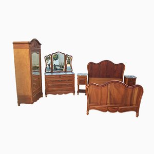 Antique Walnut Bedroom Set, 1890s, Set of 4