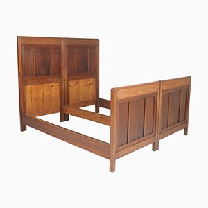 Antique Art Nouveau Hand Carved Cherrywood and Walnut Double Twin Bed, 1920s, Set of 2