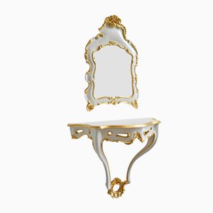 Baroque Style Console Mirror Set with Lacquered Wood & Gold Leaf Details from Cupioli Luxury Living, Set of 2
