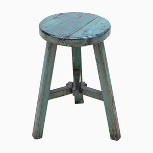 Vintage Blue Lacquered Round Stool