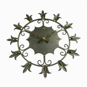 Wrought Iron and Brass Electric Wall Clock from Atlanta, 1960s