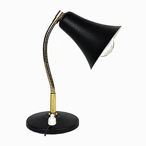 Lampada da tavolo Cocotte in metallo nero e ottone, anni '50