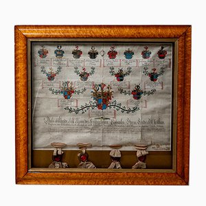 Histoire Heraldique Antique avec Cadre en Verre, Allemagne, 1800s