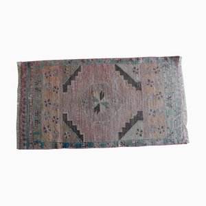 Small Turkish Hand Knotted Distressed Low Pile Yastik Rug or Bath Mat , 1970s