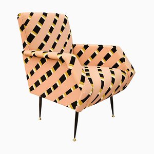 Italian Armchair with Pink Stripe, 1950s