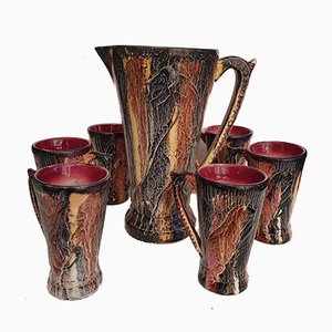 Art Deco Jug and Cups Set with a Dinosaure Pattern, 1940s, Set of 7