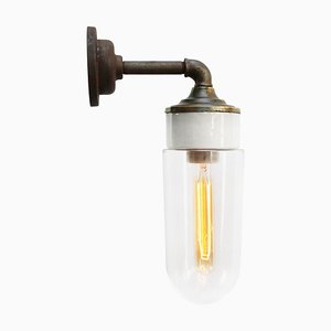 Mid-Century White Brass, Porcelain, and Clear Glass Sconce
