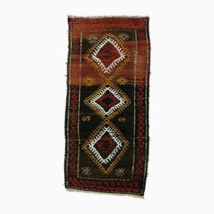 Tappeto piccolo Kilim Mini vintage rosso, oro e nero, Turchia, anni '60