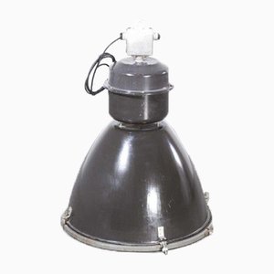 Large Industrial Black Enamel Ceiling Pendant Lamp, Czech, 1960s