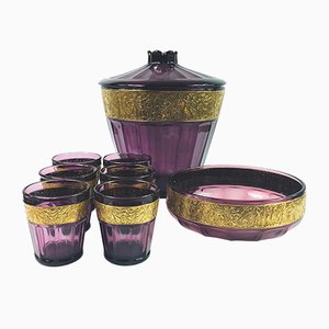 Art Deco German Amethyst Glass Set from Walther & Sohne, 1950s, Set of 9