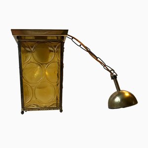 Danish Brass & Yellow Glass Funkis Ceiling Lamp, 1950s