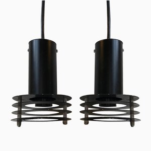 Lámparas colgantes pequeñas minimalistas en negro de Lyfa, Denmark años 70. Juego de 2