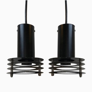 Petites Lampes à Suspension Minimalistes Noires de Lyfa, Danemark, 1970s, Set de 2