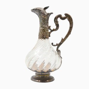 Antique Baluster Shaped Glass and Silver Ewer, 1900s