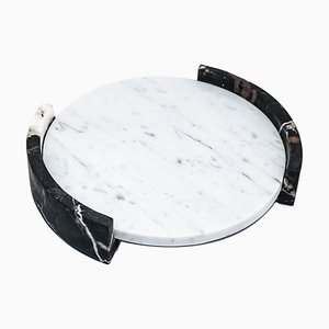 Medium Circular Triptych Tray in White Carrara Marble from Fiammettav Home Collection