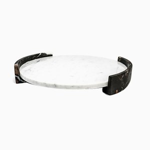 Big Circular Triptych Tray in White Carrara Marble from Fiammettav Home Collection