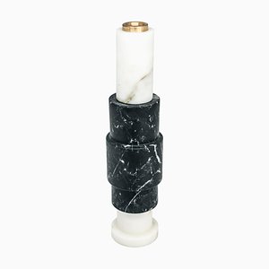 High Two-Tone Candleholder in White Carrara and Black Marble from Fiammettav Home Collection