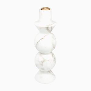 High Unicolor Candleholder in White Carrara Marble from Fiammettav Home Collection