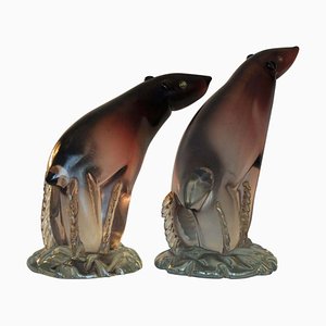 Ours Polaires Vintage en Verre Murano par Alfredo Barbini, Set de 2