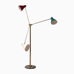 Italian Brass and Marble 3-Arm Floor Lamp, 1980s