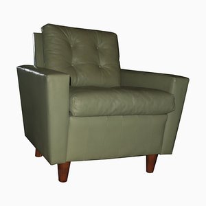 Mid-Century Pistachio Leather Lounge Chairs, Set of 2