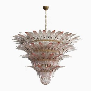 4-Tier Palmette Ceiling Lamp with 163 Pink and Transparent Glasses, 1979