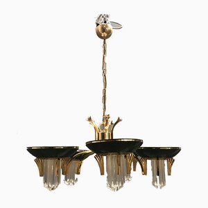 Crystal Brass Chandelier, 1970s