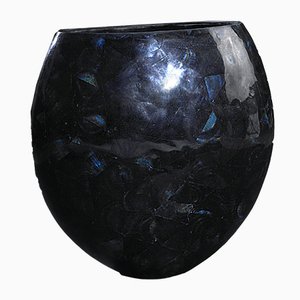 Large Oval Shell Cracking Calsomine Vase in Blue Resin and Shell from VGnewtrend