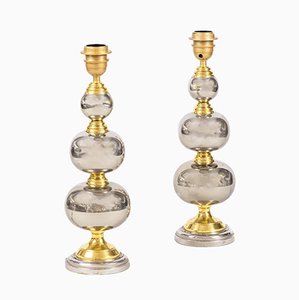 Lámparas de mesa Rosary de cromo y metal dorado, años 70. Juego de 2