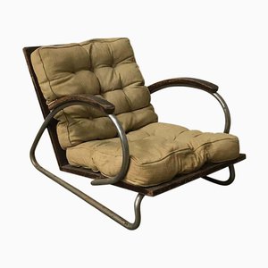 Fauteuil Tubulaire avec Accoudoirs en Bois, 1930s