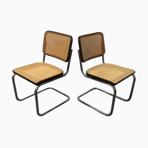 Set of Wicker and Black Frame Model S32 Dining Chairs by Marcel Breuer for Thonet, 1970s