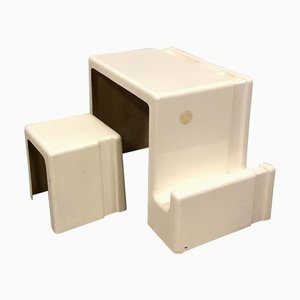 Off-White Plastic Childrens Desk and Stool, 1970s, Set 2
