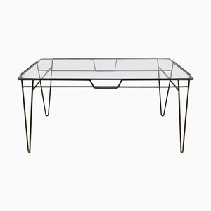 Black Metal Hairpin Legs and Glass Top Dining Table, 1960s