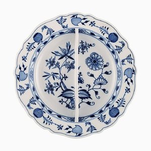 Large Antique Meissen Blue Onion Divided Bowl in Hand-Painted Porcelain