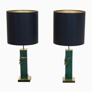 Lampade da tavolo Mid-Century moderne in ottone e verde, set di 2